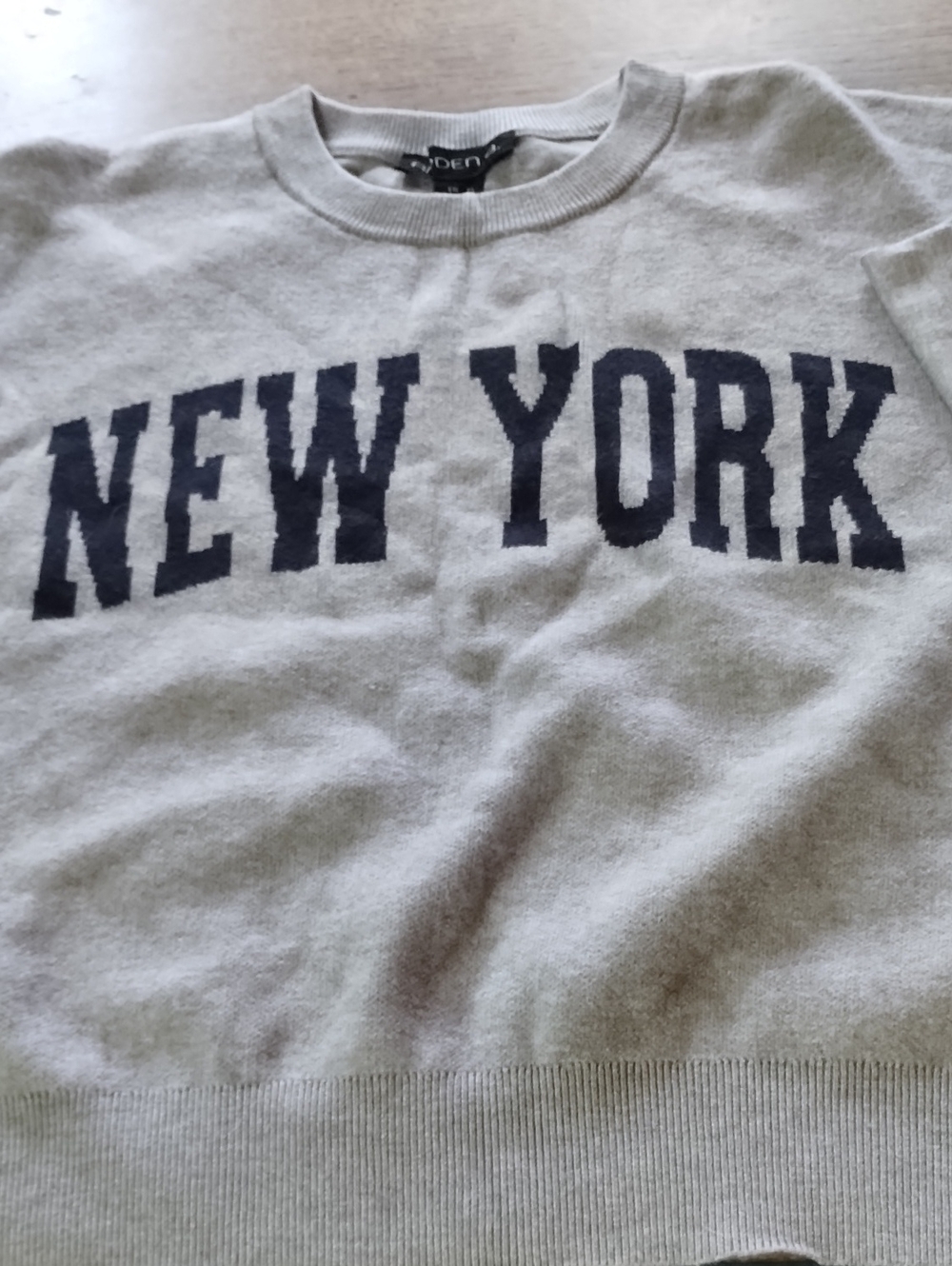 Arden B Gray Crewneck Sweater with Navy NEW YORK Lettering
